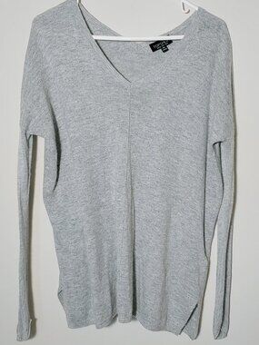 Topshop Wool Alpaca Blend Deep V-Neck Long Sleeves Pullover Sweater Sz 4 Grey